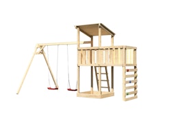 Akubi Kinderspielturm Anna mit Pultdach inkl. Doppelschaukel, Anbauplattform und Kletterwand