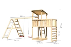 Akubi Kinderspielturm Anna mit Pultdach inkl. Kletterwand, Anbauplattform, Doppelschaukel und Klettergerüst inkl. gratis Zubehörset