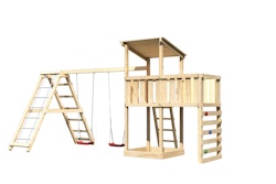 Akubi Kinderspielturm Anna mit Pultdach inkl. Kletterwand, Anbauplattform, Doppelschaukel und Klettergerüst