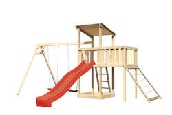 Akubi Kinderspielturm Anna mit Pultdach inkl. Doppelschaukel, Anbauplattform, Wellenrutsche und Netzrampe