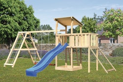 Akubi Kinderspielturm Anna mit Pultdach inkl. Netzrampe, Wellenrutsche, Anbauplattform, Doppelschaukel und Klettergerüst