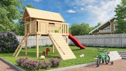 Akubi Stelzenhaus Fidel mit Satteldach inkl. Wellenrutsche und Holzrampe inkl. gratis Einzelschaukel & Zubehörset