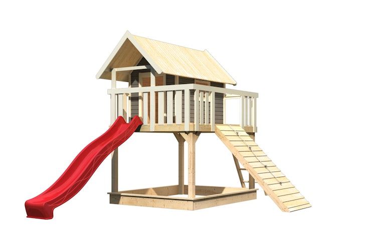 Akubi Stelzenhaus Fidel mit Satteldach inkl. Wellenrutsche und Holzrampe