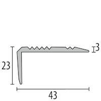 Parkettfreund -Winkelprofil PF 225 F7 poliert 1000x43 mm - 0 - 20 mm Messing poliert gerillt