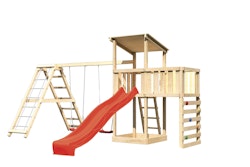 Akubi Kinderspielturm Anna mit Pultdach inkl. Kletterwand, Wellenrutsche, Anbauplattform, Doppelschaukel und Klettergerüst