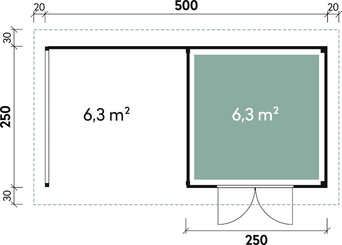 Wolff Finnhaus Gartenhaus Varianta A mit Seitendach, Rückwand & Terrassenfußboden 250 cm