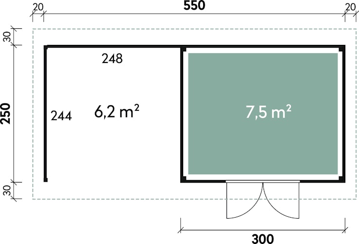 Wolff Finnhaus Gartenhaus Varianta B mit SD/Rückwand/Terrassenfußboden 250 cm