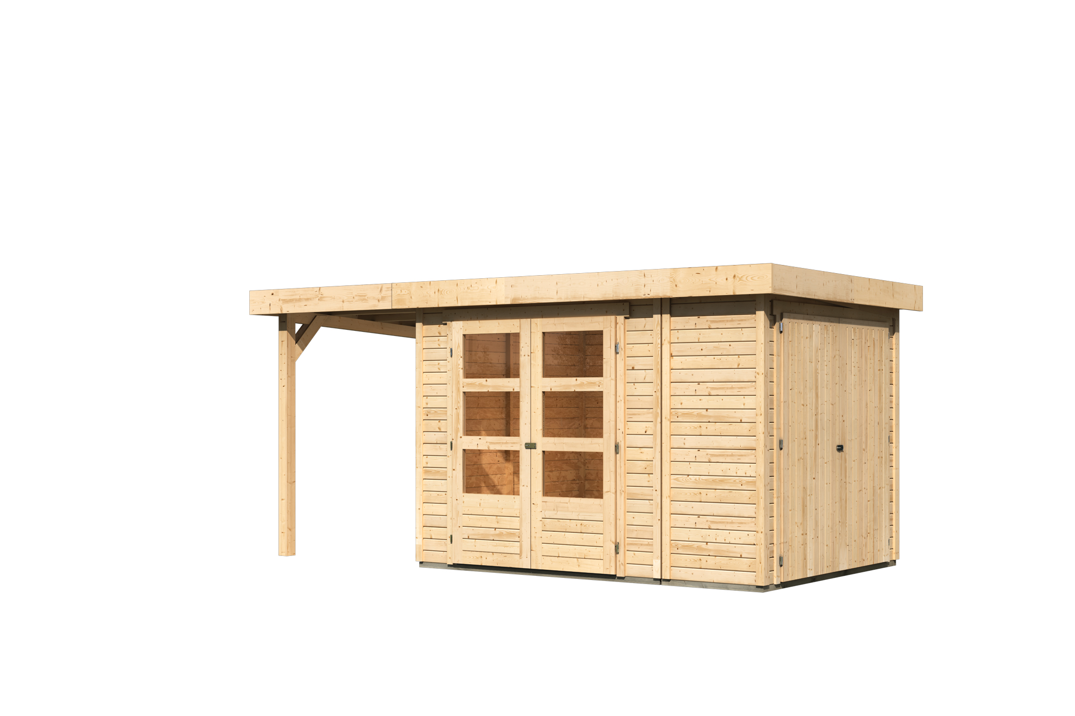 Vorschaubild Galerie Karibu Woodfeeling Gartenhaus Retola 2/3/5 inkl. Anbauschrank u. 150 cm Schleppdach