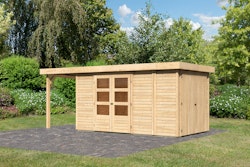 Karibu Woodfeeling Gartenhaus Retola 2/3/5 inkl. Anbauschrank u. 150 cm Schleppdach