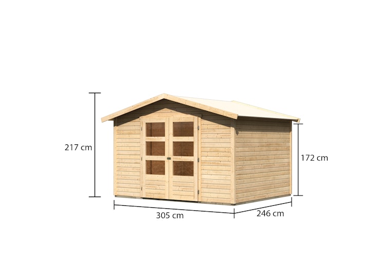 Karibu Woodfeeling Gartenhaus Amberg 2/3/4/5 naturbelassen - 19 mm inkl. gratis Innenraum-Pflegebox im Wert von 99€ Bild