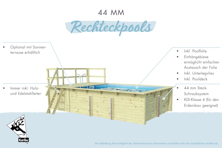 Karibu Rechteck Pool Gr. 3 - 350 x 530 cm - kesseldruckimprägniert inkl. gratis Pool-Pflegeset (Gesamtwert 69 €)