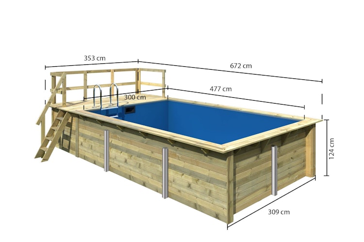 Karibu Rechteck Pool Gr. 3 - 350 x 530 cm - kesseldruckimprägniert inkl. gratis Pool-Pflegeset (Gesamtwert 69 €)