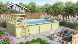 Karibu Rechteck Pool Gr. 3 - 350 x 530 cm - kesseldruckimprägniert inkl. gratis Sandfilteranlage & Pool-Pflegeset