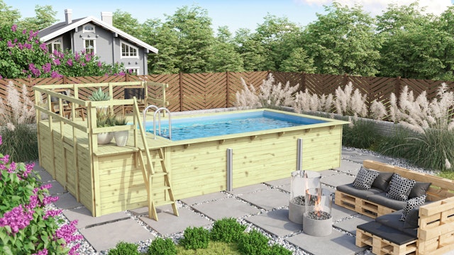 Karibu Rechteck Pool Gr. 3 - 350 x 530 cm - kesseldruckimprägniert Sparset mit Filteranlage -inkl. gratis Pool-Pflegeset Vorschaubild Galerie