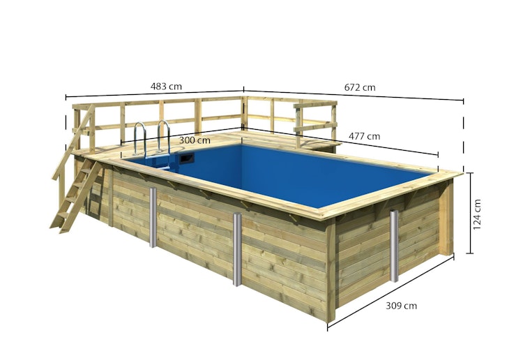 Karibu Rechteck Pool Gr. 3 - 350 x 530 cm - kesseldruckimprägniert inkl. gratis Pool-Pflegeset (Gesamtwert 69 €)