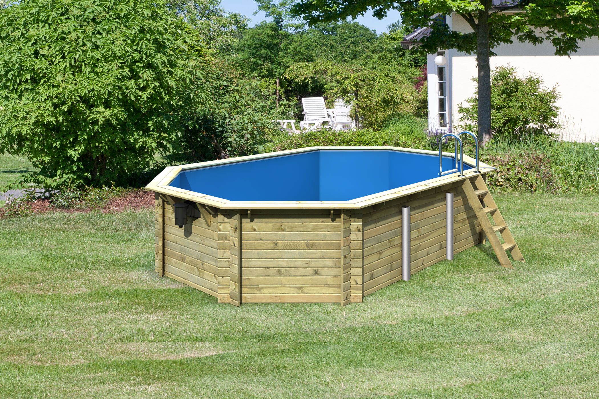 Vorschaubild Galerie Karibu Pool Modell 4 Classic A/B/C/D 610 x 400 cm - kesseldruckimprägniert inkl. gratis Sandfilteranlage & Pool-Pflegeset