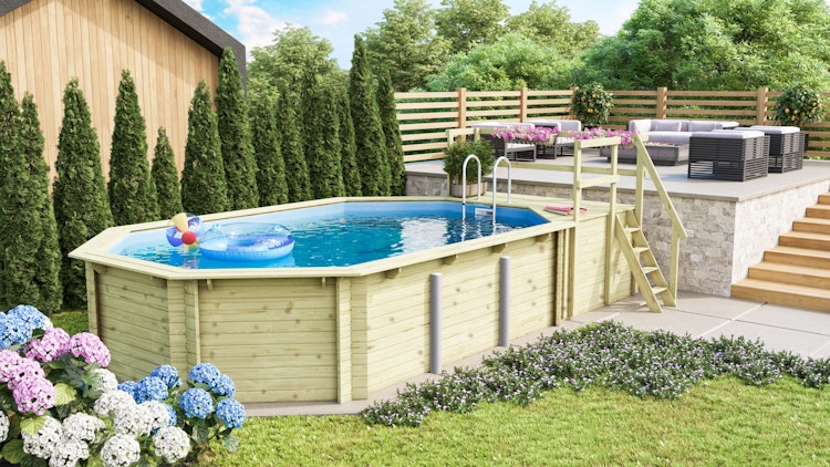 Karibu Pool Modell 4 Classic A/B/C/D 610 x 400 cm - kesseldruckimprägniert inkl. gratis Pool-Pflegeset (Gesamtwert 69 €) Bild