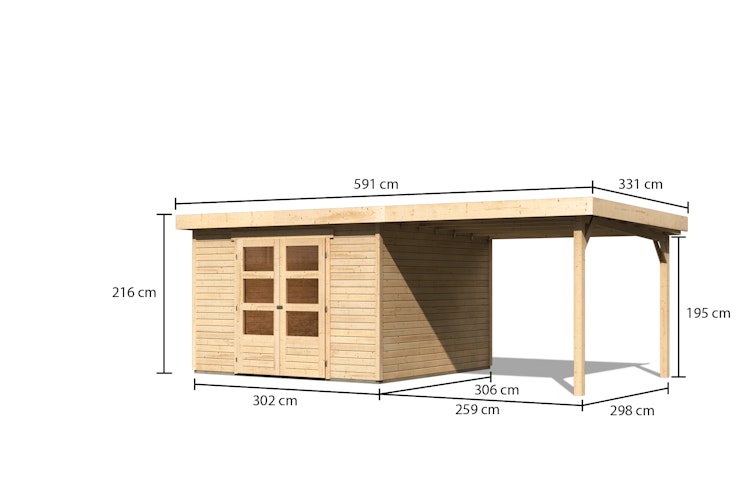 Karibu Woodfeeling Gartenhaus Askola 2/3/3,5/4/5/6 mit 280 cm Schleppdach inkl. gratis Innenraum-Pflegebox im Wert von 99€ Bild