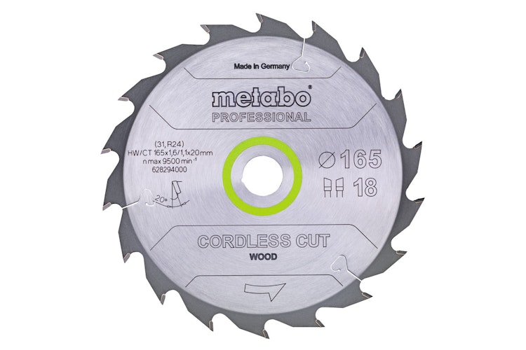 Metabo Sägeblatt "cordless cut wood - professional"165x1,6/1,1x20 Z18 WZ 20°