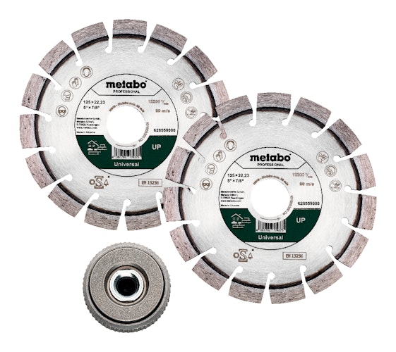 Metabo Set: 2xDiamanttrennscheibe 125x22,23mm"UP" + 1xQuickspannmutter M14