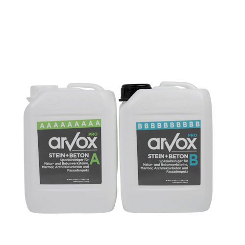 Arvox Pro Stein + Beton 2-Komponenten-Reiniger 2 x 2,5 Liter PROFISET inkl. Arvox Druckpumpzerstäuber Bild