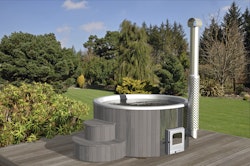 Wolff Finnhaus Badebottich Hot Tub Ø 200 cm Thermoholz mit Außenofen & GFK-Wanne