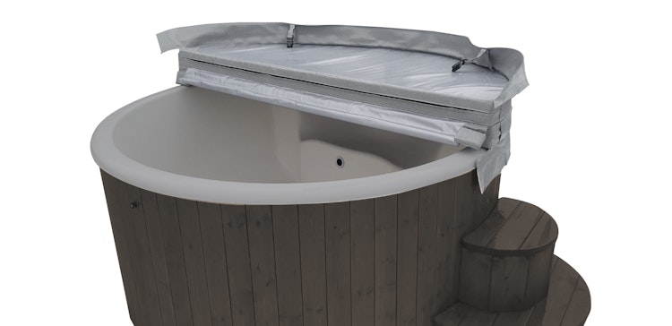 Wolff Finnhaus Badebottich Hot Tub Ø 200 cm Thermoholz mit Außenofen & GFK-Wanne Bild