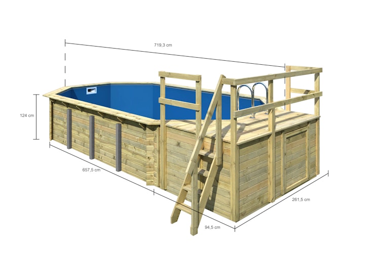 Karibu Pool Modell 5 Classic A/B/C/D 700 x 400 cm - kesseldruckimprägniert inkl. gratis Pool-Pflegeset (Gesamtwert 69 €)