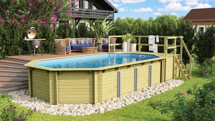 Karibu Pool Modell 5 Classic A/B/C/D 700 x 400 cm - kesseldruckimprägniert inkl. gratis Pool-Pflegeset (Gesamtwert 69 €)