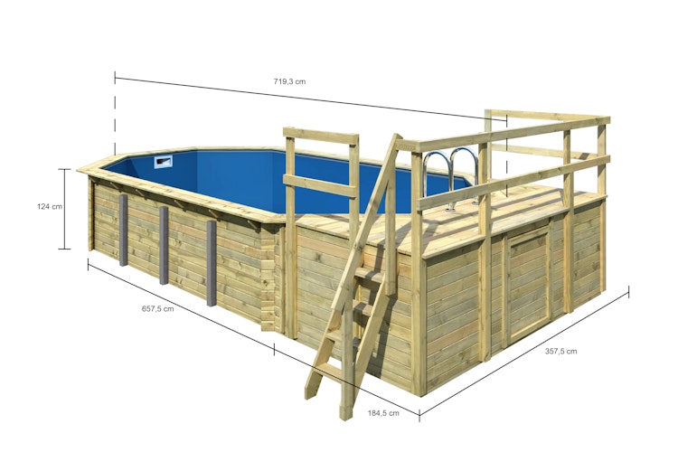 Karibu Pool Modell 5 Classic A/B/C/D 700 x 400 cm - kesseldruckimprägniert inkl. gratis Pool-Pflegeset (Gesamtwert 69 €)