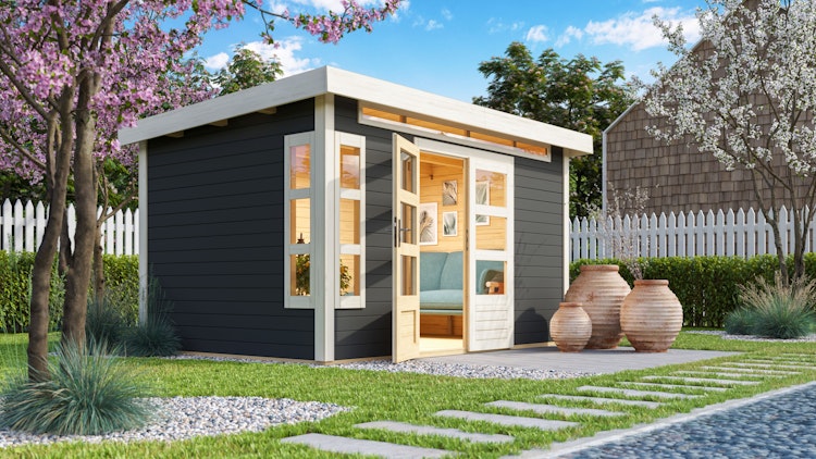 Karibu Premium Gartenhaus Kastorf 6/7 mit Fensterecke - 28 mm inkl. gratis Innenraum-Pflegebox im Wert von 99€ Bild