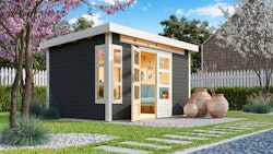 Karibu Premium Gartenhaus Kastorf 6/7 mit Fensterecke - 28 mm inkl. gratis Innenraum-Pflegebox im Wert von 99€
