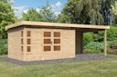 Vorschaubild Karibu Premium Gartenhaus Kastorf 6/7 mit Fensterecke - inkl. 320 cm Anbaudach - 28 mm