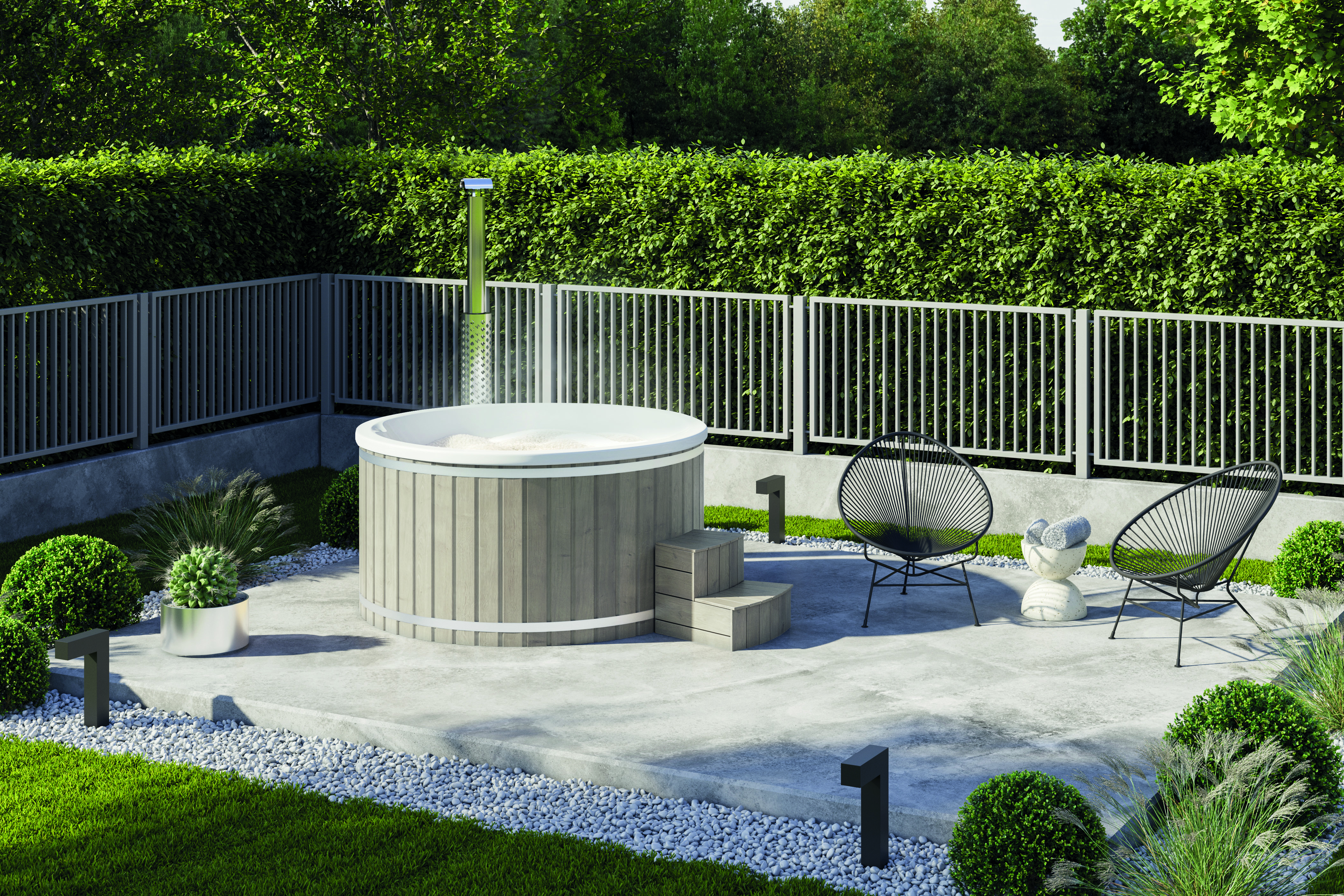 Vorschaubild Galerie Wolff Finnhaus Badebottich Hot Tub Typ 3 Ø 200 cm mit Acrylwanne, Massagesystem & LED-Beleuchtung