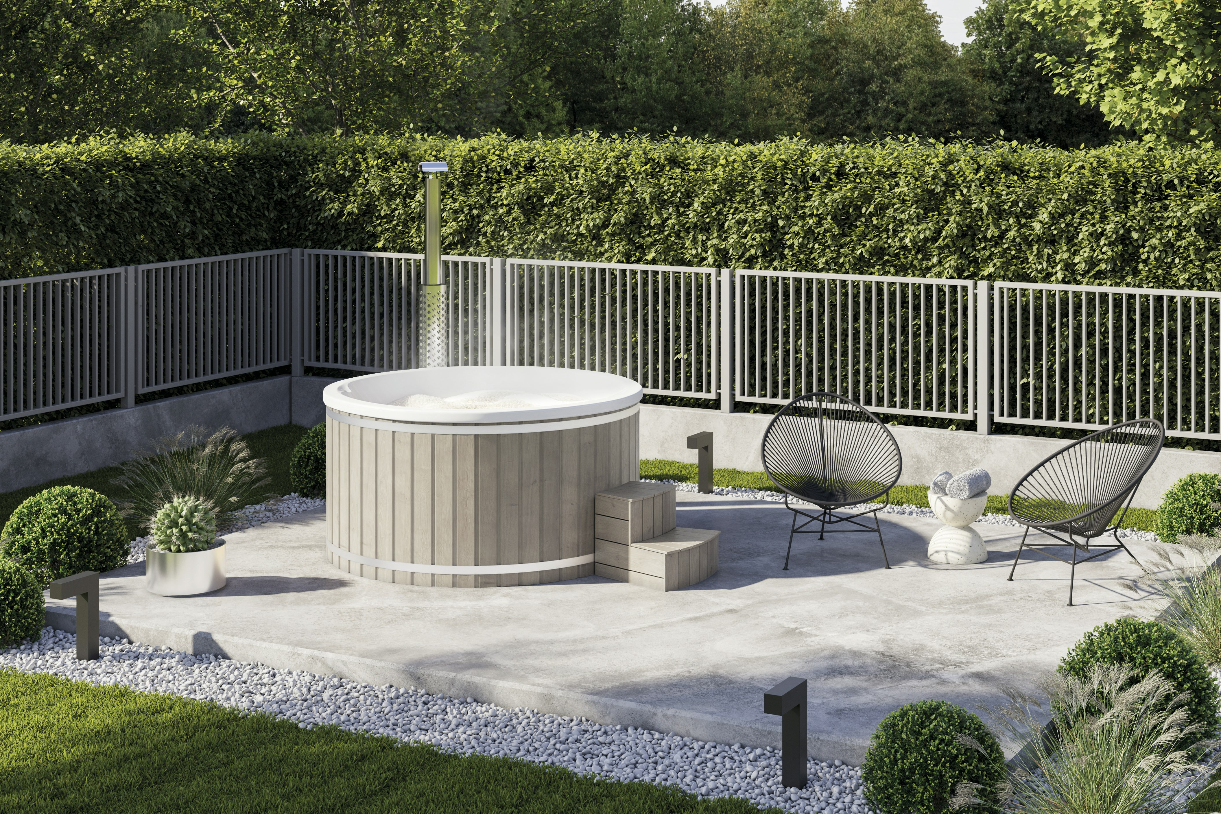 Wolff Finnhaus Badebottich Hot Tub Typ 3 Ø 200 cm mit Acrylwanne, Massagesystem & LED-Beleuchtung