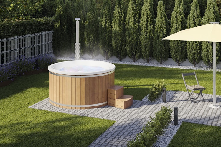 Wolff Finnhaus Badebottich Hot Tub Typ 4 Ø 225 cm mit Acrylwanne, Massagesystem & LED-Beleuchtung