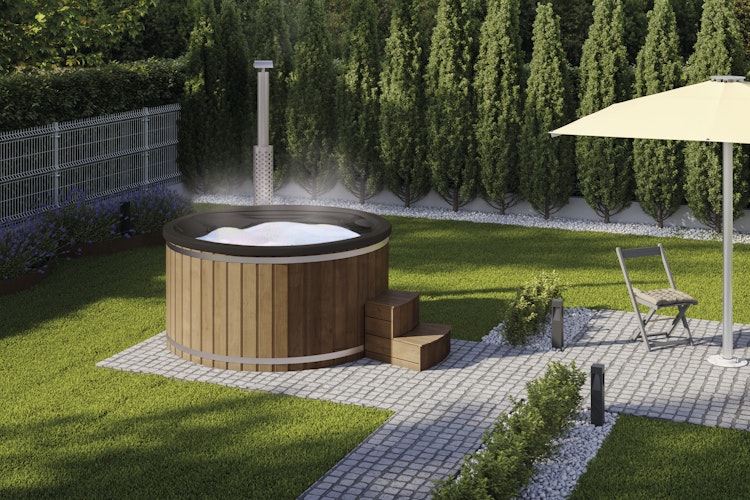 Wolff Finnhaus Badebottich Hot Tub Typ 5 Ø 225 cm mit Acrylwanne, Massagesystem, Luftsprudelsystem & LED-Beleuchtung Bild