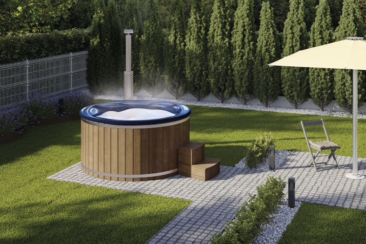 Wolff Finnhaus Badebottich Hot Tub Typ 5 Ø 225 cm mit Acrylwanne, Massagesystem, Luftsprudelsystem & LED-Beleuchtung Bild