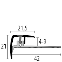 Parkettfreund Ambiente-Treppenkantenprofil PF 325 F2 edelstahloptik 1000x42 mm - 4 - 9 mm Aluminium eloxiert gerillt