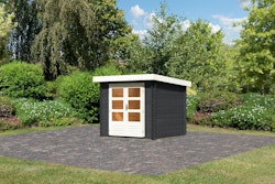 Karibu Woodfeeling Gartenhaus Bastrup 2 anthrazit - 28 mm inkl. gratis Innenraum-Pflegebox im Wert von 99€