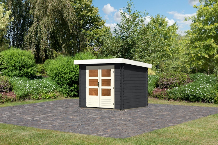 Karibu Woodfeeling Gartenhaus Bastrup 2 anthrazit - 28 mm inkl. gratis Innenraum-Pflegebox im Wert von 99€ Bild