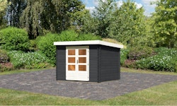 Karibu Woodfeeling Gartenhaus Bastrup 3 anthrazit - 28 mm inkl. gratis Innenraum-Pflegebox im Wert von 99€