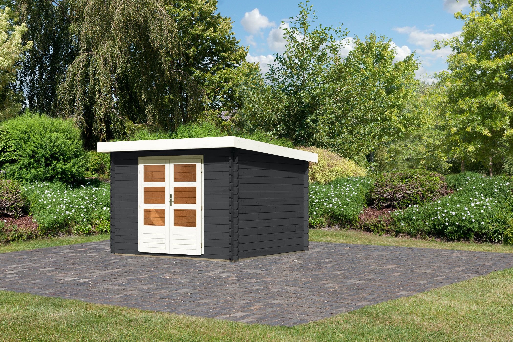 Vorschaubild Galerie Karibu Woodfeeling Gartenhaus Bastrup 5 anthrazit - 28 mm