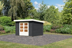 Karibu Woodfeeling Gartenhaus Bastrup 5 anthrazit - 28 mm inkl. gratis Innenraum-Pflegebox im Wert von 99€