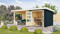 Karibu Woodfeeling Gartenhaus Bastrup 2 anthrazit - 28 mm inkl. gratis Innenraum-Pflegebox im Wert von 99€