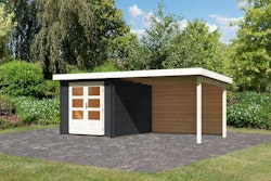 Karibu Woodfeeling Gartenhaus Bastrup 4 anthrazit - 28 mm inkl. gratis Innenraum-Pflegebox im Wert von 99€