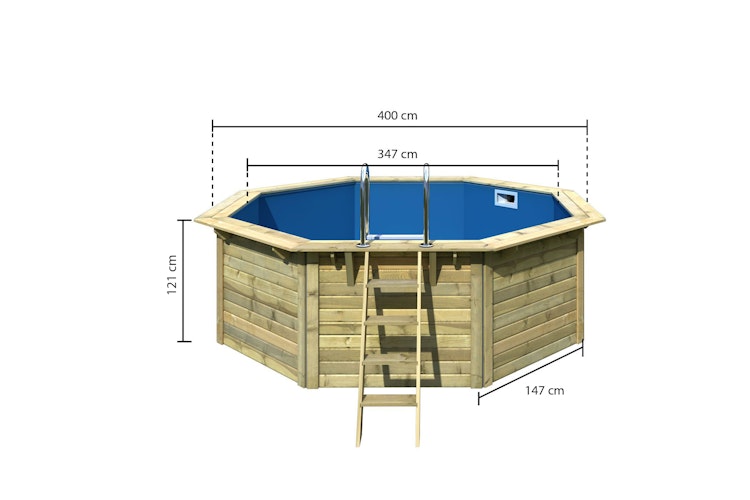 Karibu Pool Modell X1 400 x 400 cm - kesseldruckimprägniert mit Metallecke inkl. gratis Pool-Pflegeset (Gesamtwert 69 €)