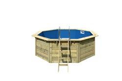 Karibu Pool Modell X1 400 x 400 cm - kesseldruckimprägniert/wassergrau mit Metallecke inkl. gratis Sandfilteranlage & Pool-Pflegeset