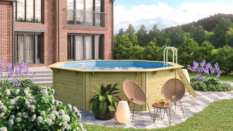 Karibu Pool Modell X2 470 x 470 cm - kesseldruckimprägniert/wassergrau mit Metallecken inkl. gratis Pool-Pflegeset (Gesamtwert 69 €) Bild