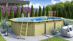 Karibu Pool Modell X4 610 x 400 cm - kesseldruckimprägniert/wassergrau mit Metallecken inkl. gratis Pool-Pflegeset